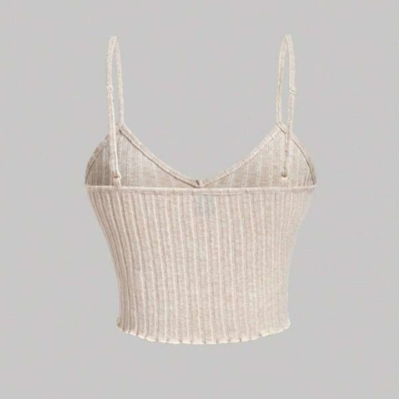 Shein MOD Beige Lettuce Trim Cami Crop Top NWT Size Medium - Picture 2 of 10